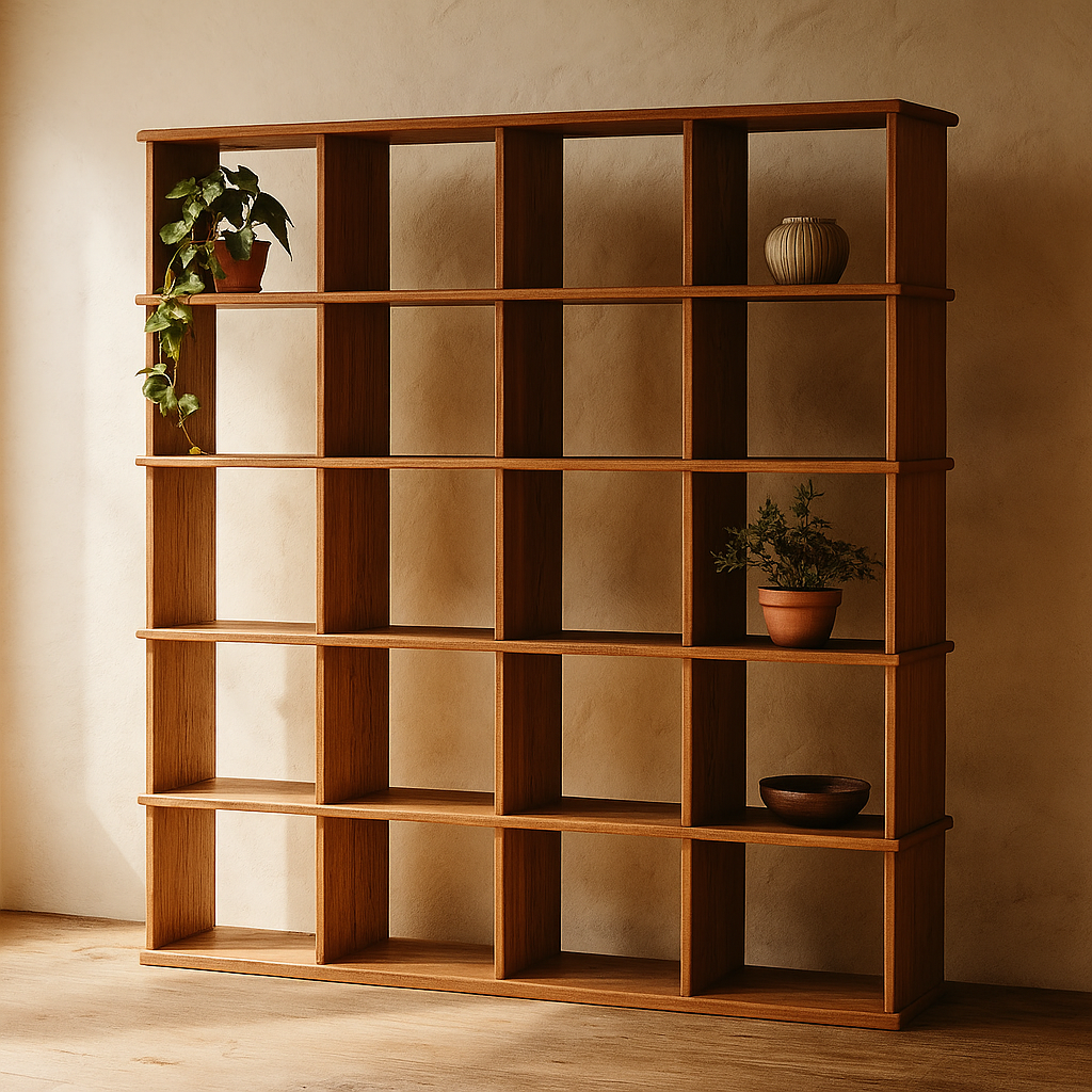 Cube bookshelf in red oak