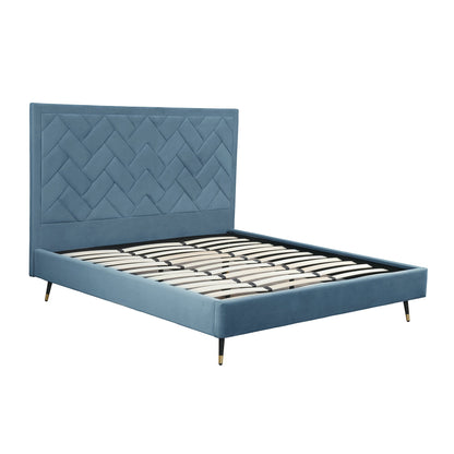 Gallagher Upholstered Velvet Platform Bed - Blue