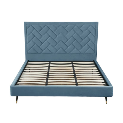 Gallagher Upholstered Velvet Platform Bed - Blue