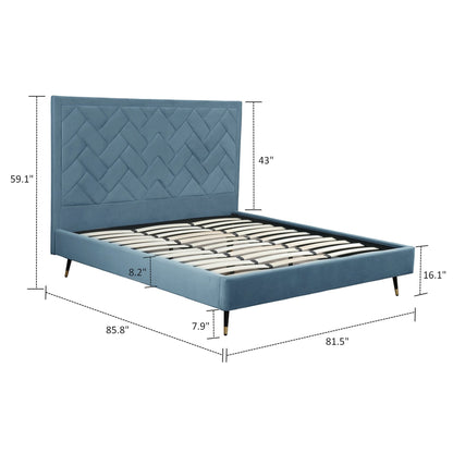 Gallagher Upholstered Velvet Platform Bed - Blue