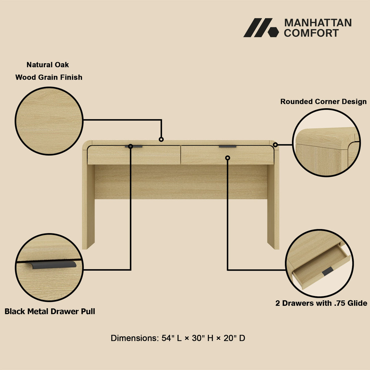 Coboconk 54" Multi-Purpose Home Office Desk - Natural Oak