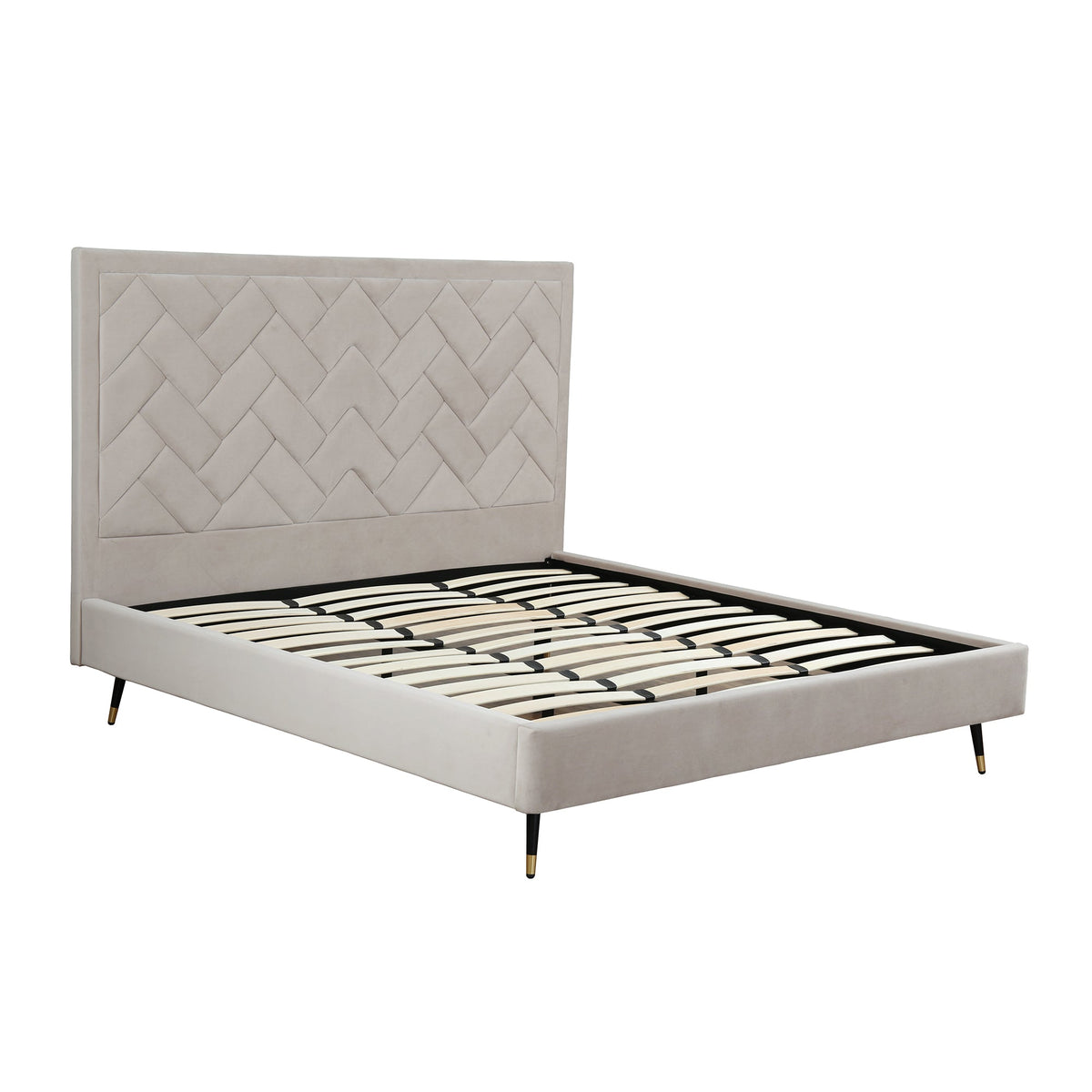 Gallagher Upholstered Velvet Platform Bed - Greige