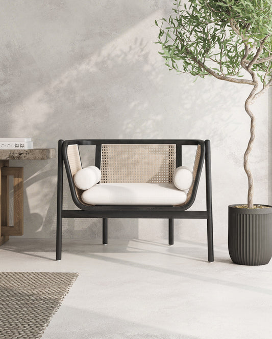Tulum Natural Cane Accent Chair - Black/Cream