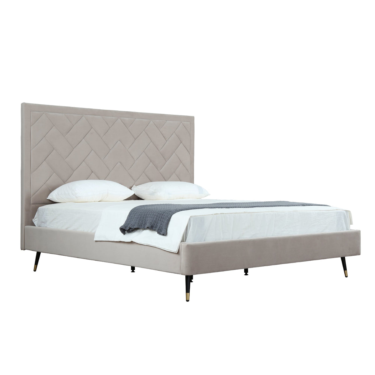 Gallagher Upholstered Velvet Platform Bed - Greige