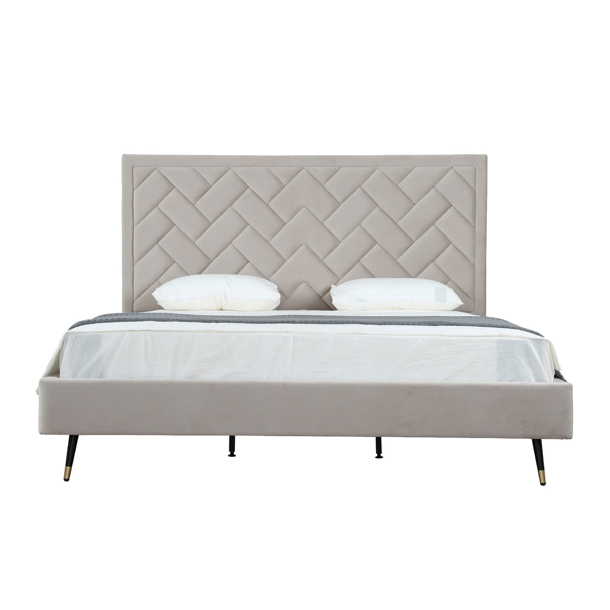 Gallagher Upholstered Velvet Platform Bed - Greige