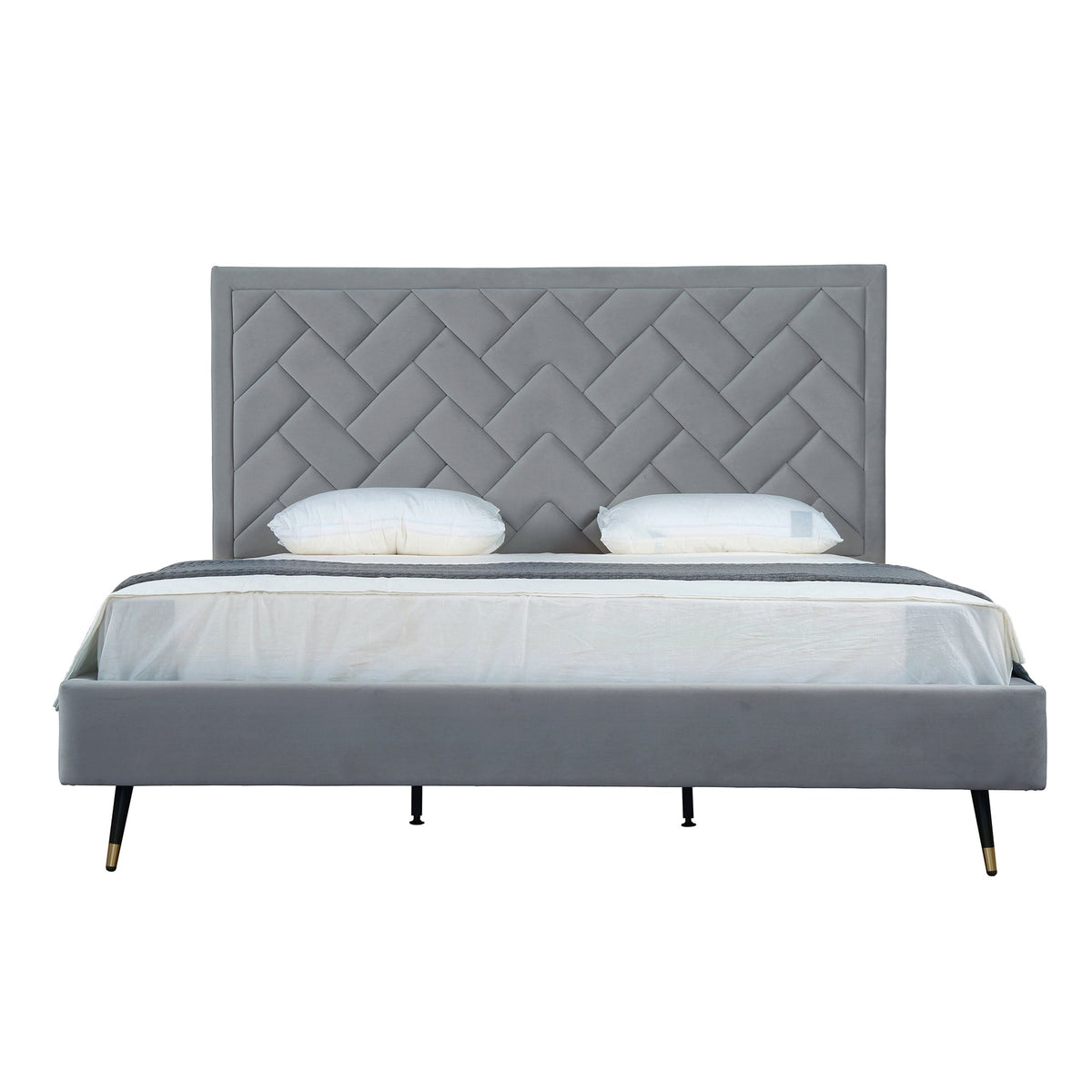 Gallagher Upholstered Velvet Platform Bed - Grey