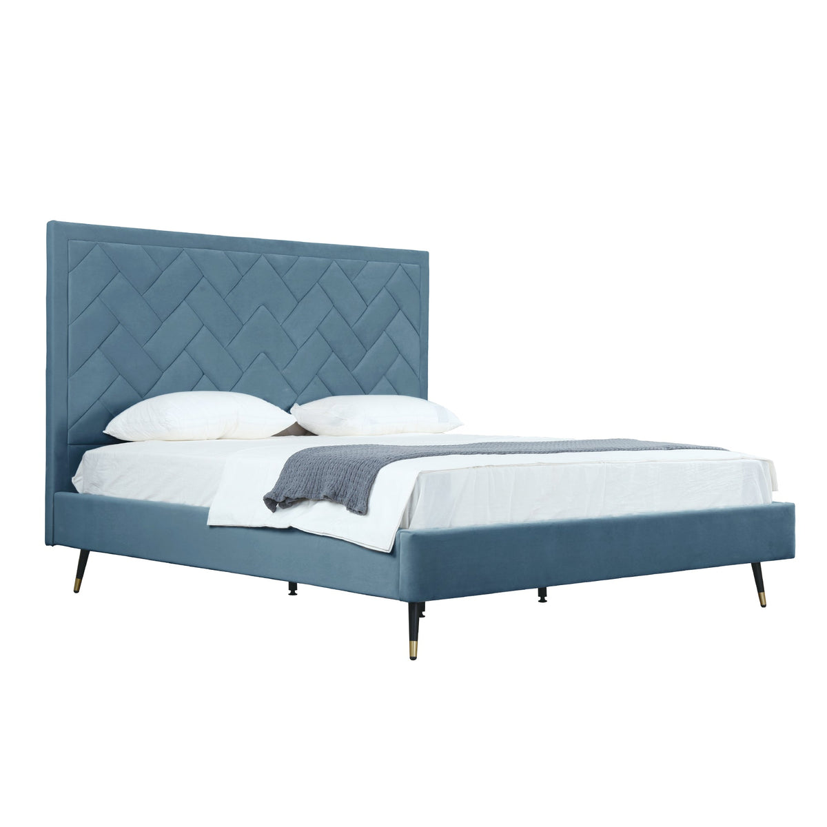 Gallagher Upholstered Velvet Platform Bed - Blue
