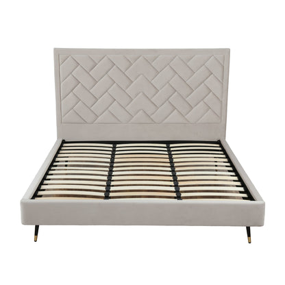 Gallagher Upholstered Velvet Platform Bed - Greige