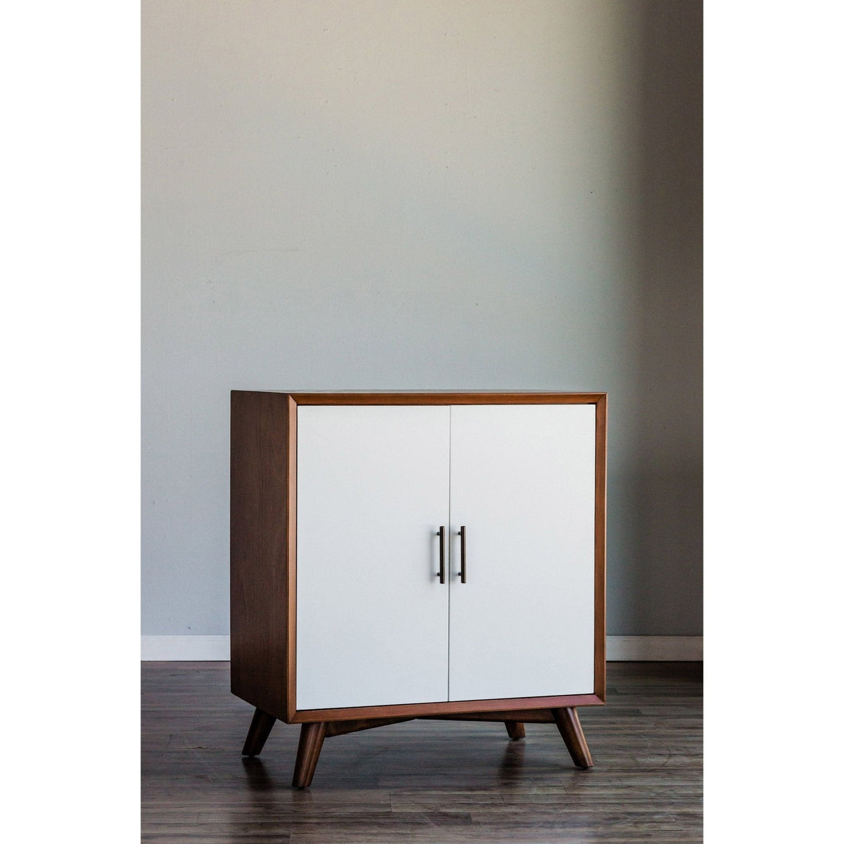 Flynn Small Bar Cabinet, Chestnut/White