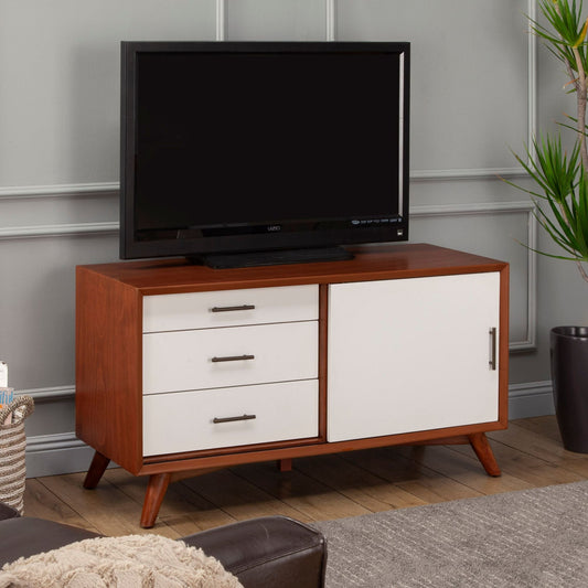 Flynn Small TV Console, Chestnut/White