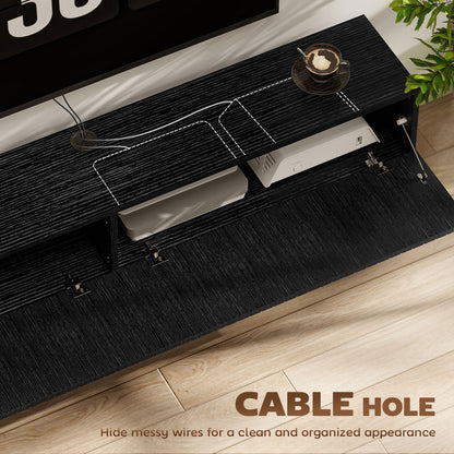 Jesse 55" Floating TV Stand with 2 Fluted Flip-Down Doors for TVs up to 72"-Black