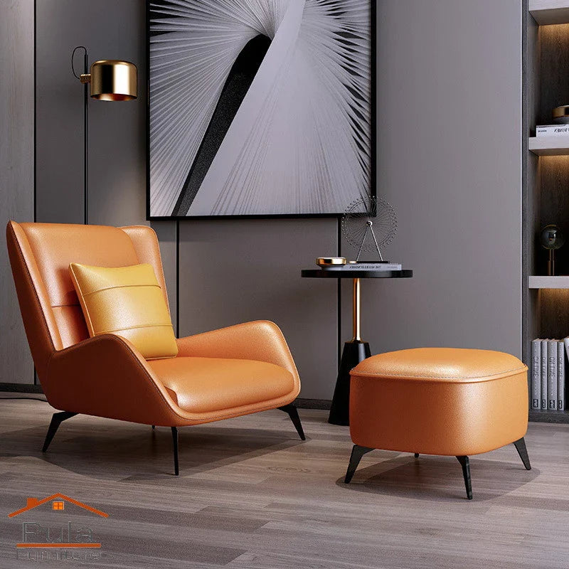 PM06 Premium Cowhide Leather Relaxation Chair with Ottoman