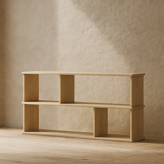 Horizontal bookshelf in white oak