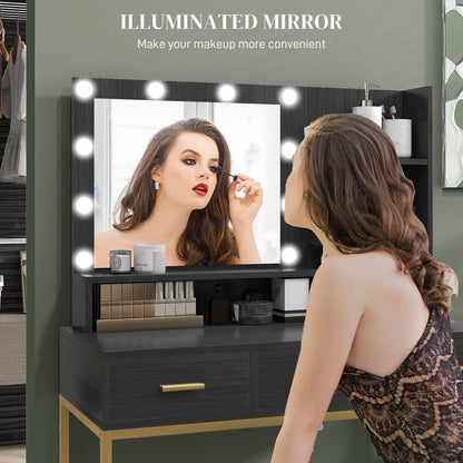 Sophia Illuminated Makeup Table with LED Lights and 3 Drawers-Black
