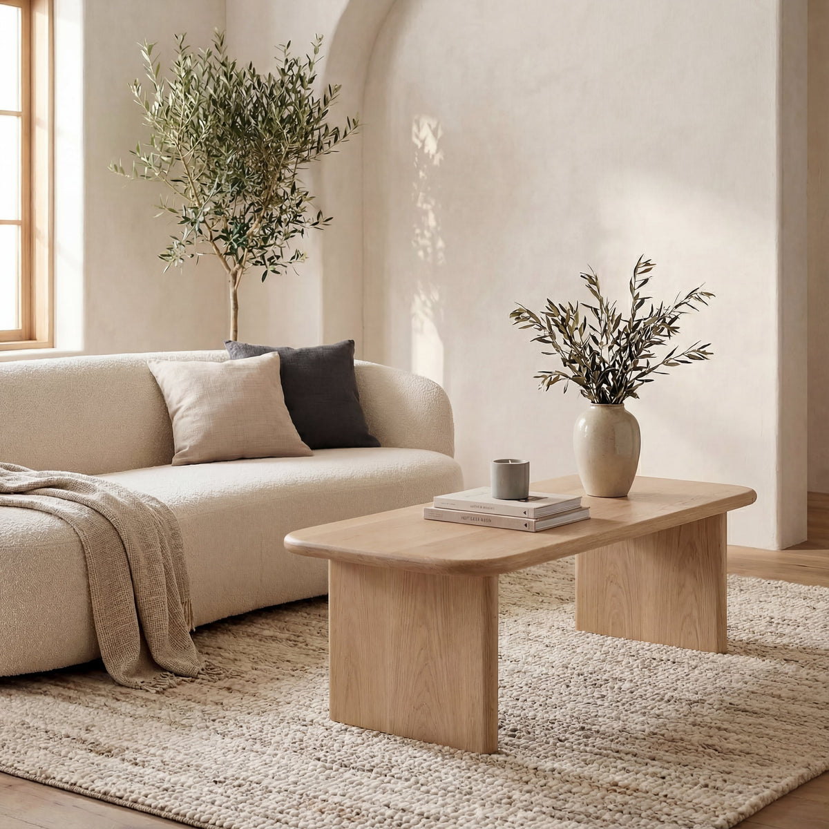 60 Inch Coffee Table in White Oak
