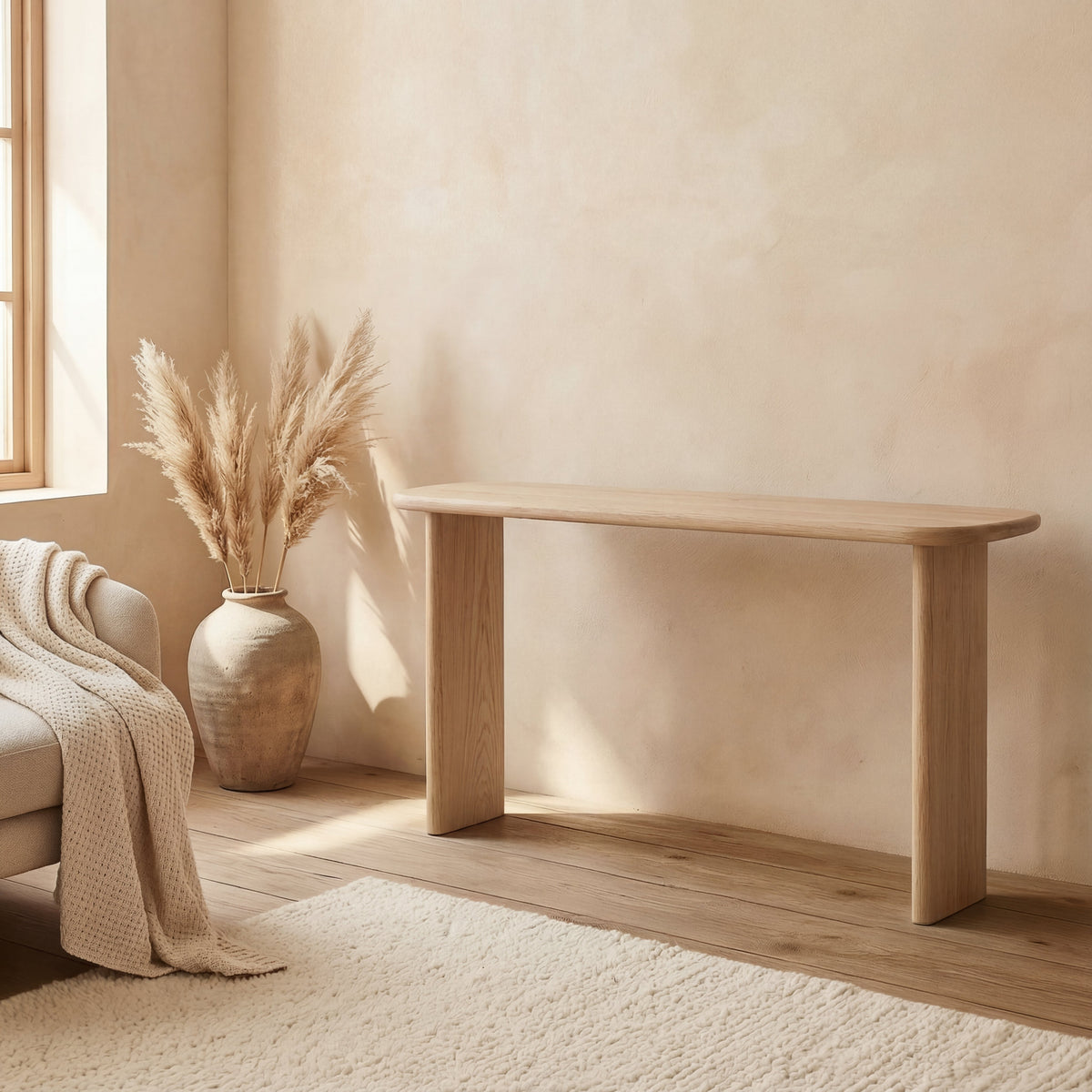 60 Inch Console Table in White Oak