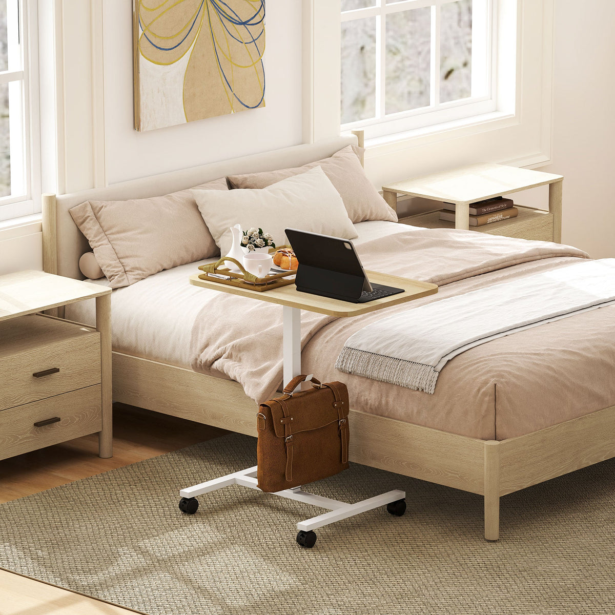 Eden Height Adjustable Standing Desk with Wheels and Headphone Hook-Natural