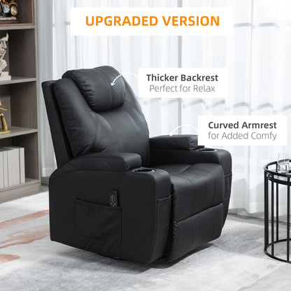 Brady Massage Recliner Chair with Swivel, Rocker Features and  8 Vibration Points-Black
