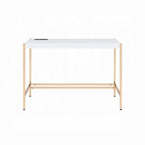 Lunar Elegant Multi-Purpose Desk w/USB Port - White/Gold