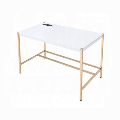 Lunar Elegant Multi-Purpose Desk w/USB Port - White/Gold