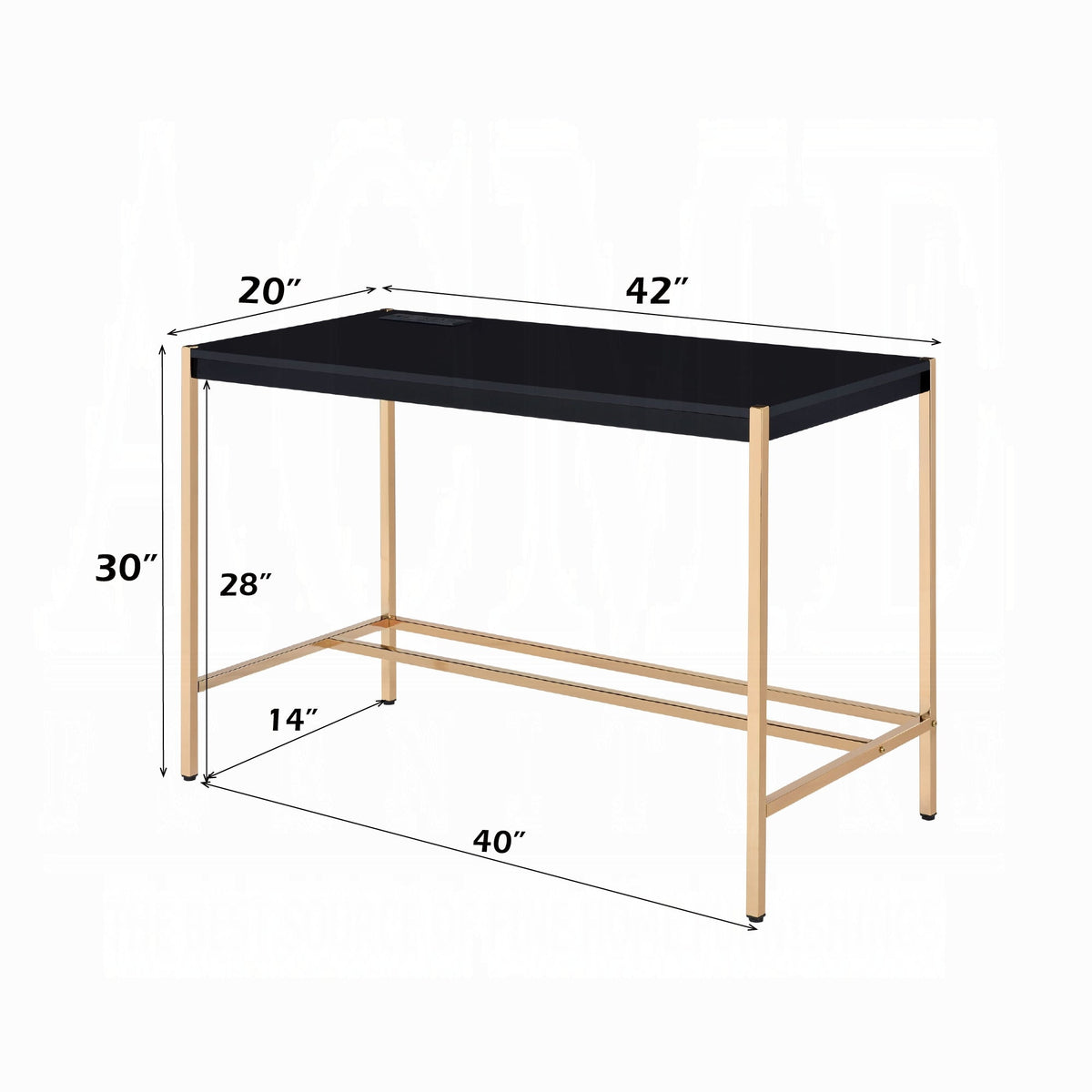 Lunar Elegant Multi-Purpose Desk w/USB Port - Black/Gold