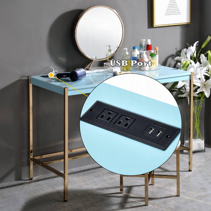 Lunar Elegant Multi-Purpose Desk w/USB Port - Aqua/Gold
