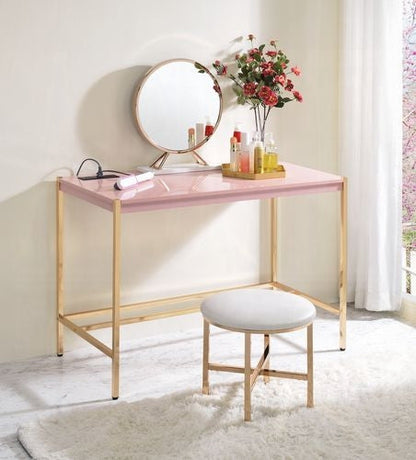 Lunar Elegant Multi-Purpose Desk w/USB Port - Pink/Gold