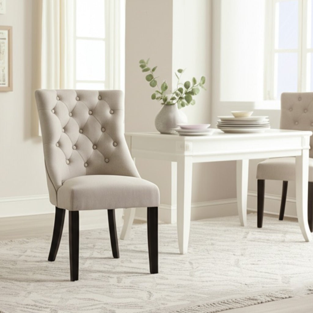 Prairie Upholstered Side Chairs, Cream Linen (Set of 2 Chairs)
