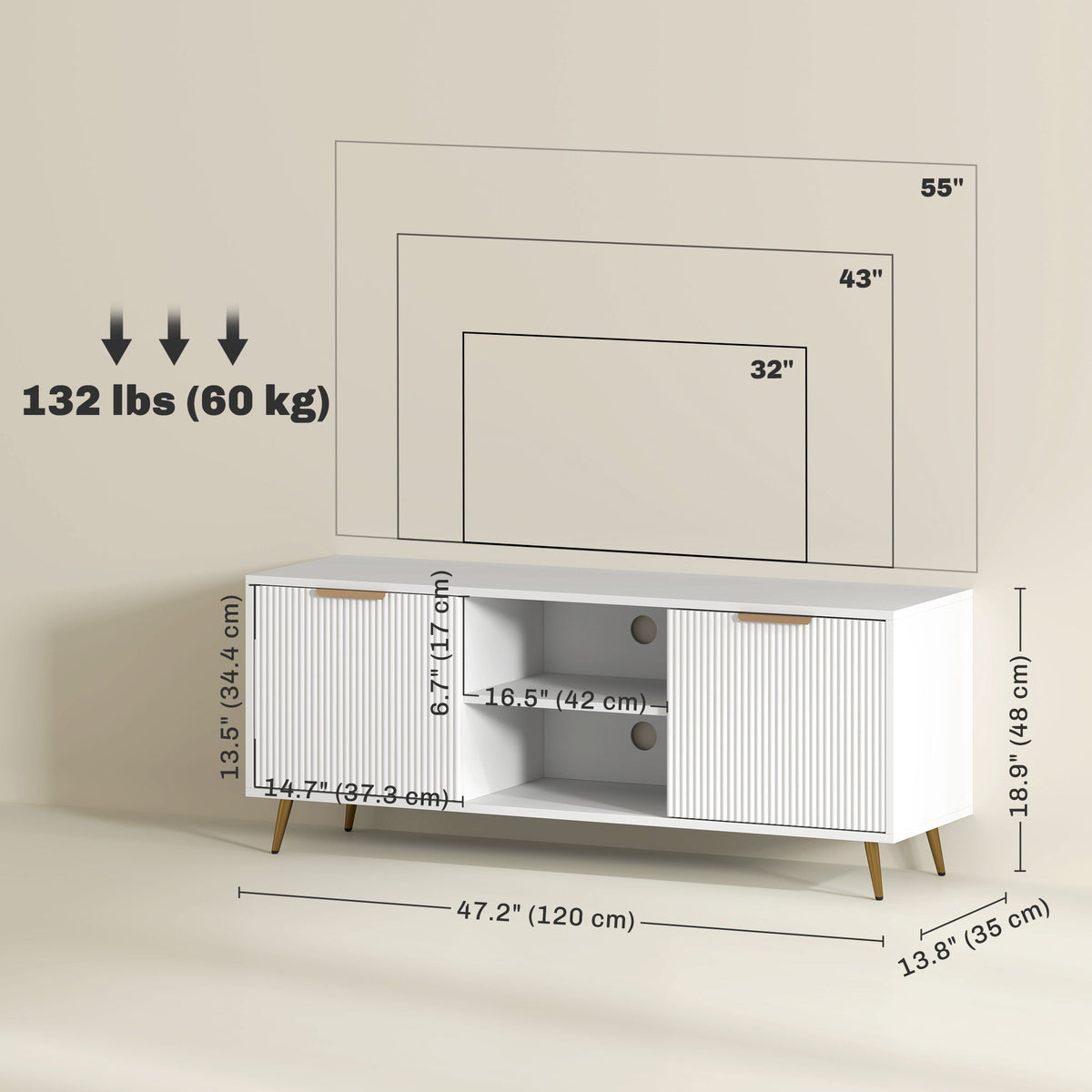 Collins Modern TV Stand for up to 55 Inch TVs-White