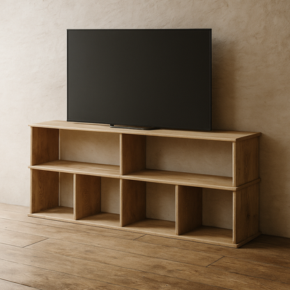 65 Inch Bookshelf TV Stand in White Oak