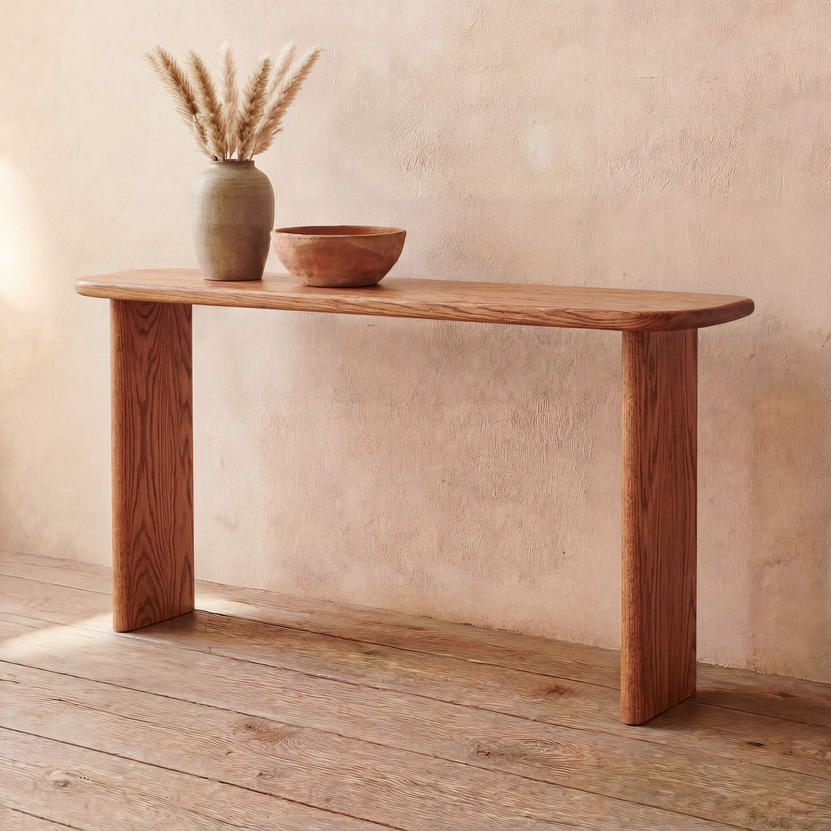 60 Inch Console Table in Red Oak