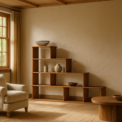 Step bookshelf in red oak