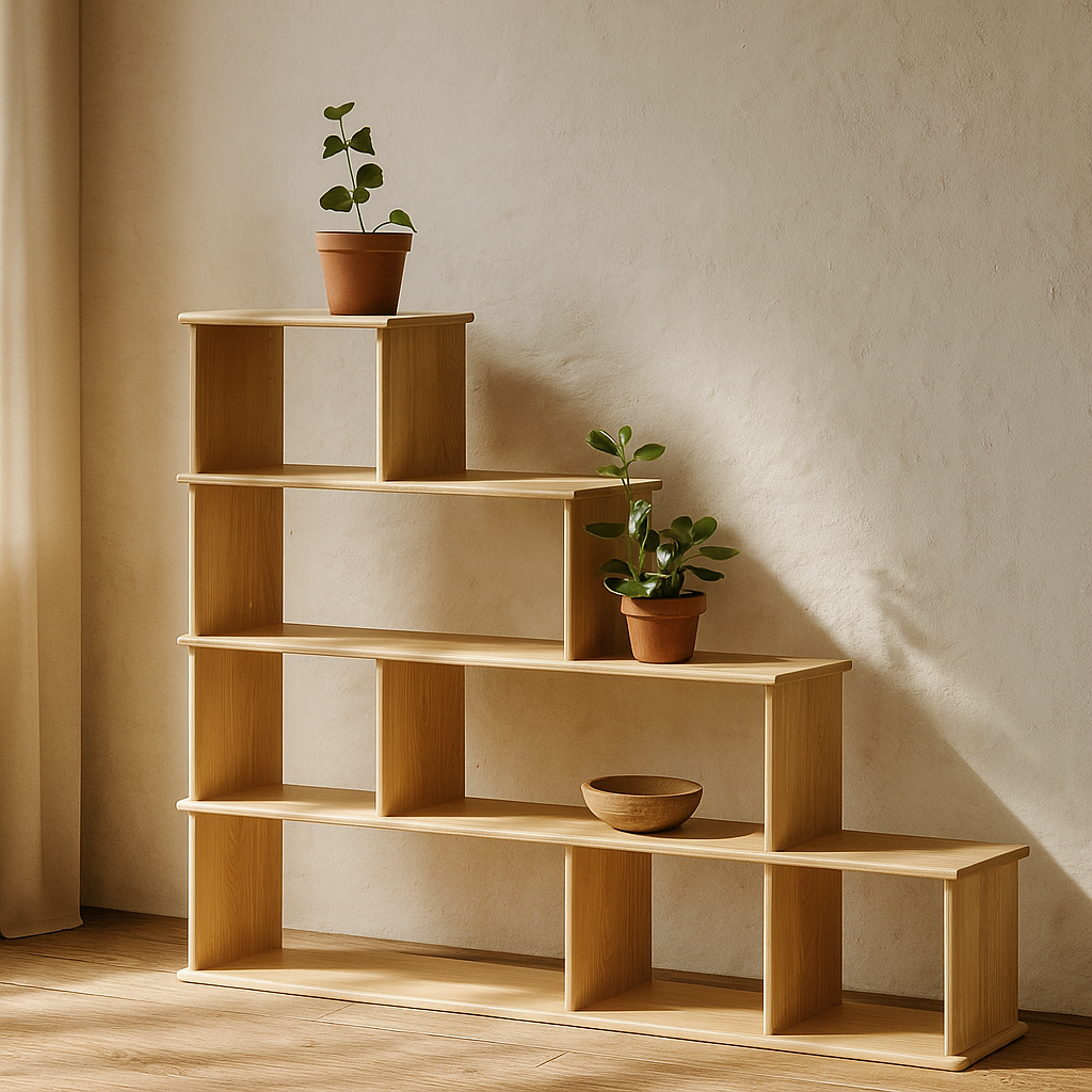 Step bookshelf in white oak
