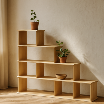 Step bookshelf in white oak