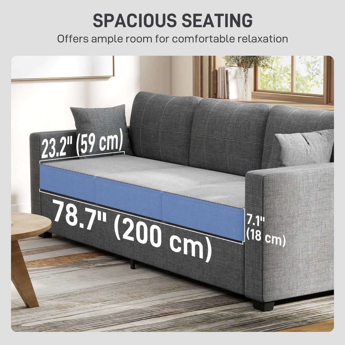 Naples Modern Upholstered 3 Seater Sofa with Deep Seats-Dark Grey