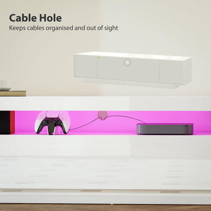 Greer Modern TV Stand with RGB LED Lights-for 65-85" TVs-High Gloss White
