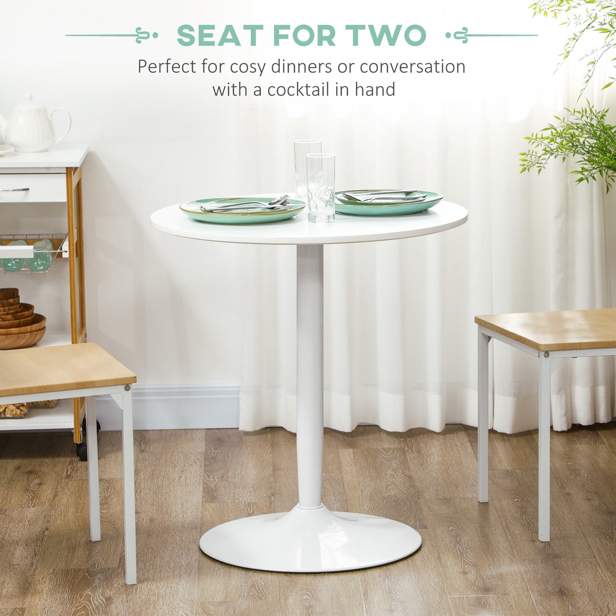 Jan Modern Round Dining Table with Steel Base for Small Spaces-White
