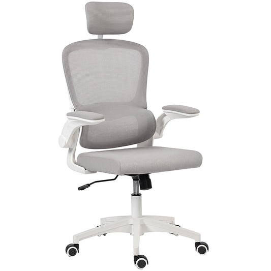 Owen Ergonomic Mesh Office Chair with High Back, Rotatable Headrest, Flip-Up Armrests and Lumbar Support-Grey
