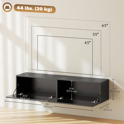 Hunter Floating TV Stand with Storage Cupboards for TVs up to 65 Inches-Black